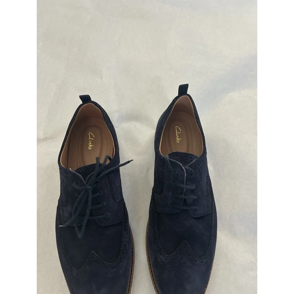 Clarks Mens Chantry‎ Wing Navy Blue Suede Leather Wingtip Oxfords 9 Casual NWOB